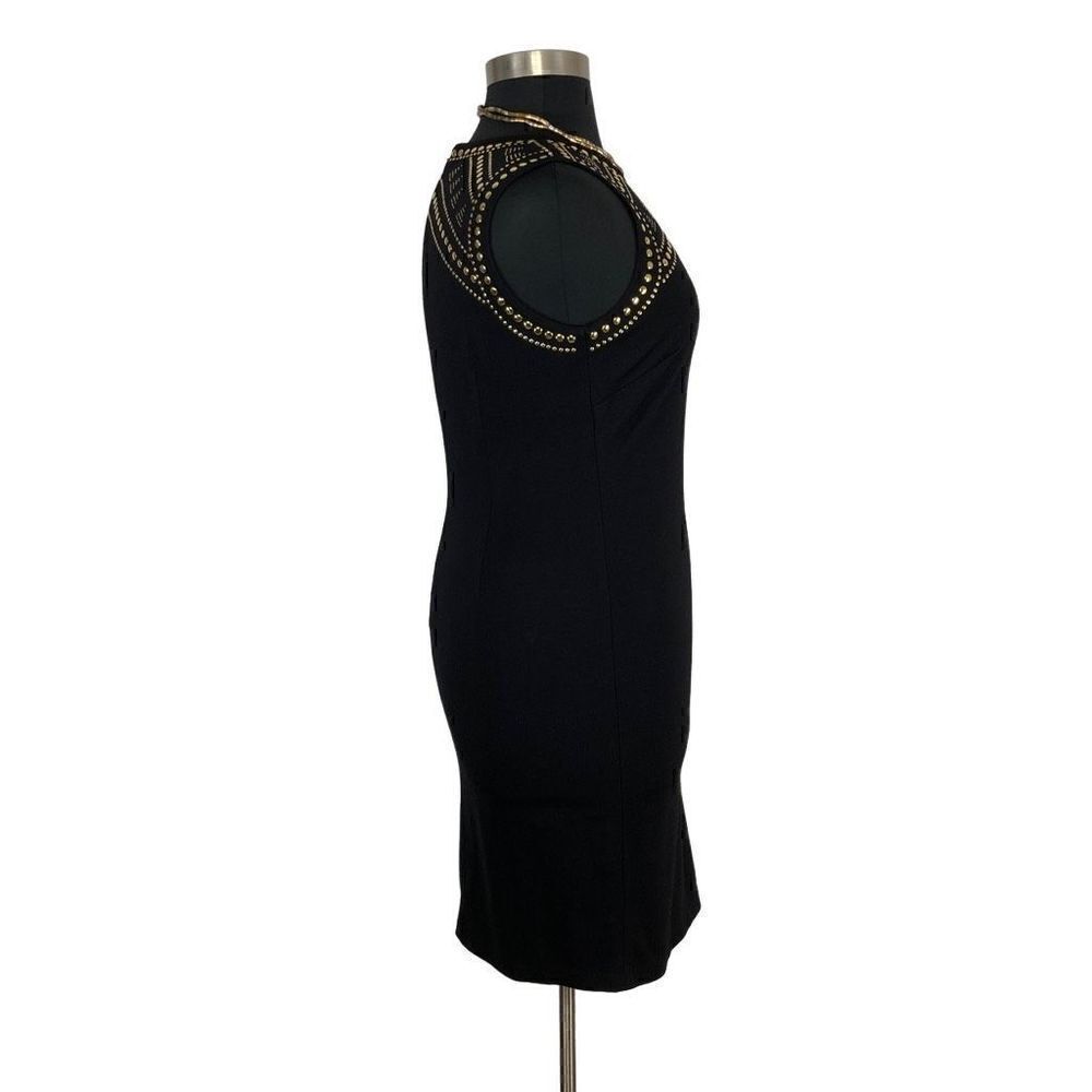 Carmen Marc Valvo L Tank Dress Black Gold Studded Y2K Goth Punk Sheath Cyberpunk - Picture 2 of 6
